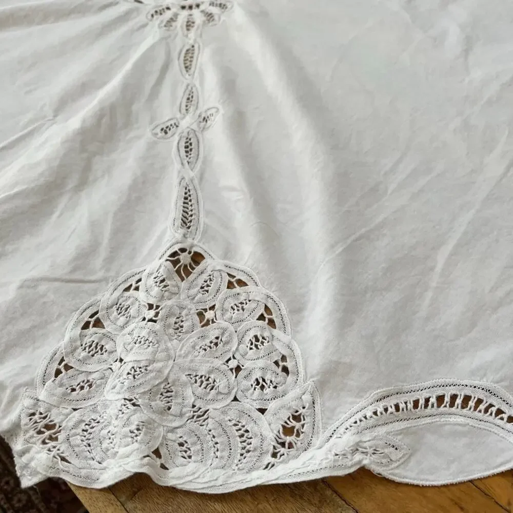 Vintage Imperial Elegance Battenburg Lace Tablecloth White Oval Shape 78